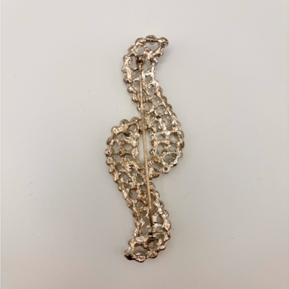 Vintage Clear Rhinestone Treble Clef Ribbon Brooch - Picture 9 of 12